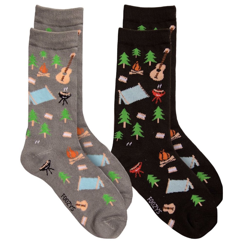 Camping Out Grounds Tent Grill Campsite Fire Crew Socks Foozys Women's 2 Pair